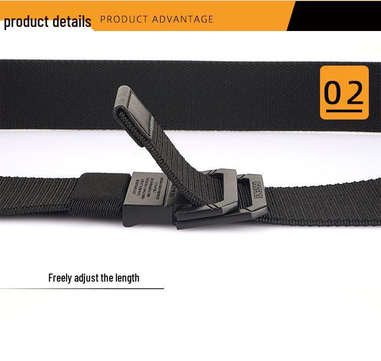 Unisex Black Metal Double Ring Buckle Elastic Canvas Belt for All Seasons