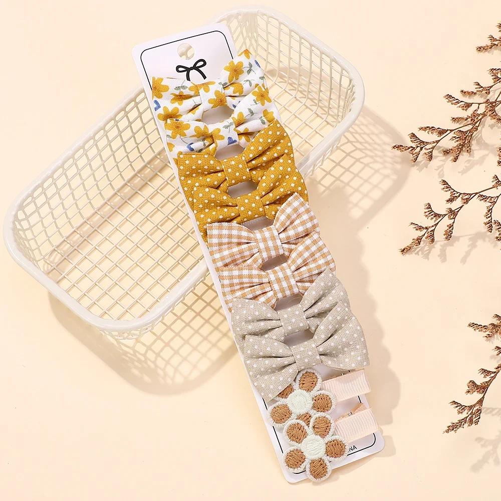 BABY SCHLEIFEN  Frühling10Stk/Set Handgefertigt Stoff Bedruckt Haarspange Boutique Mini Boutique Pony Schleife Haarspange Ins Gänseblümchen Haarklammern