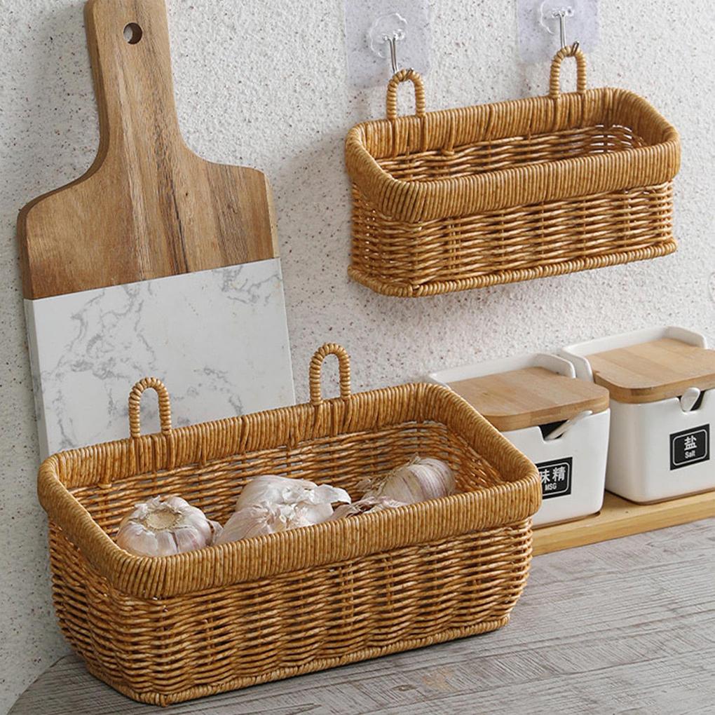 Kitchen Wall Storage Solution For Vegetables And Spices Woven Wall Hanging Storage Basket
