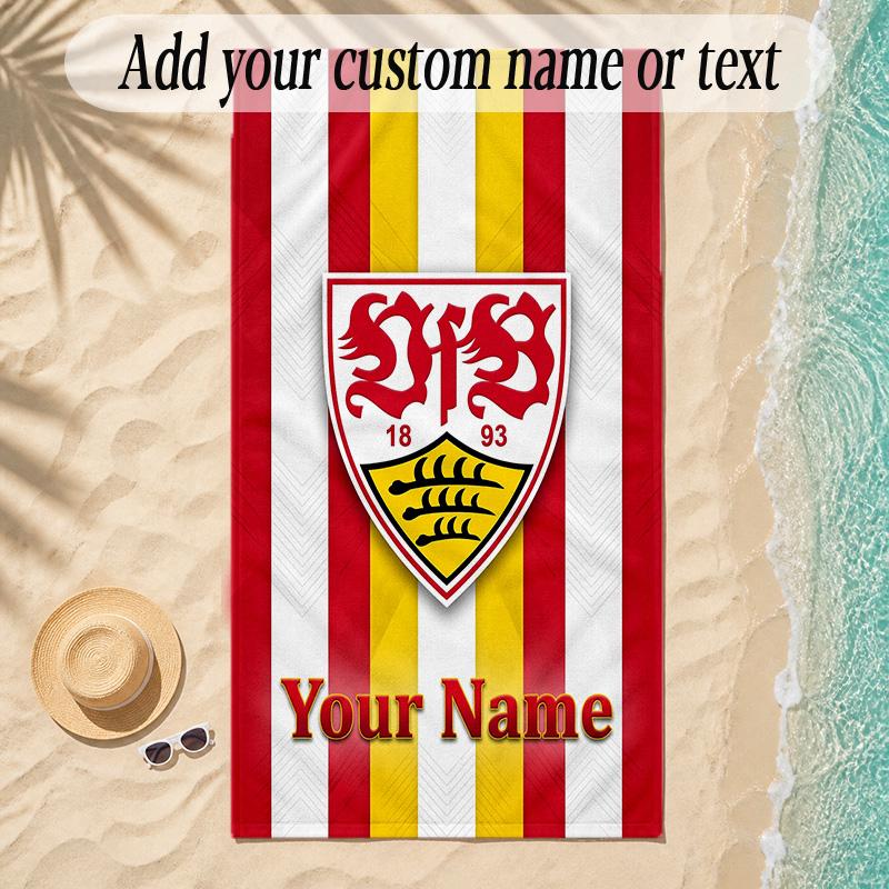 StrandtuchVfB Stuttgart FC Benutzerdefinierter Name Text Personalisierbares Weiches Handtuch für Strand Pool Innenbereich Heimdekoration Geschenk