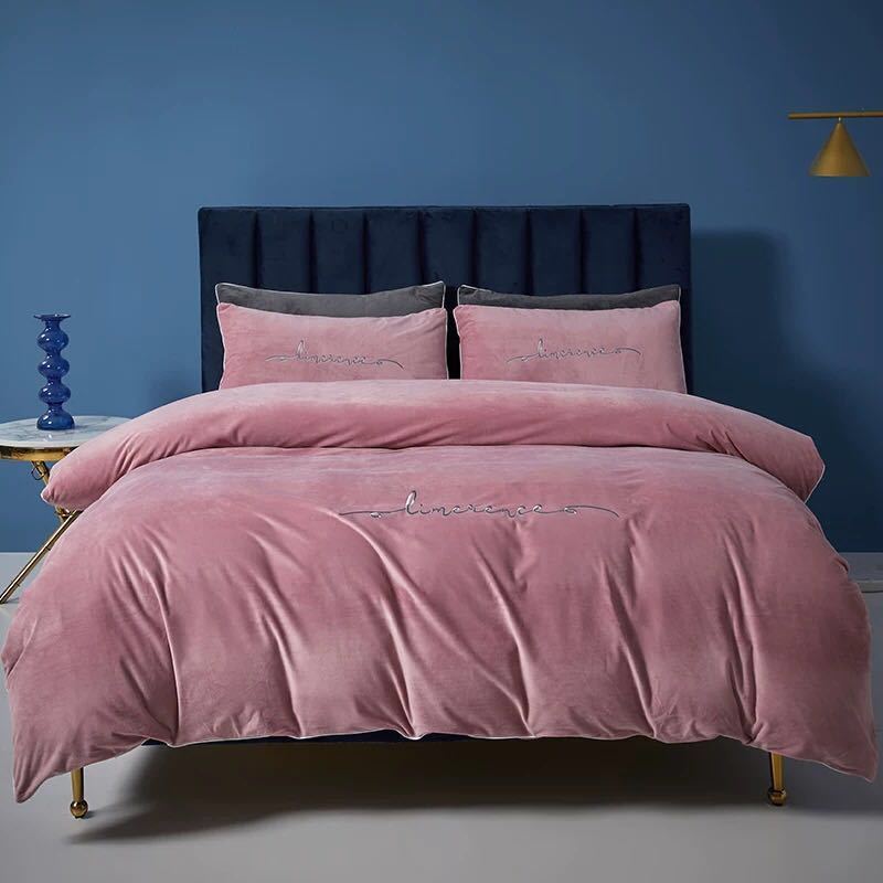 4pcs/set Plus Velvet Thick Warm Quilt Cover Autumn and Winter Milk Velvet Bed Linen Bedroom Bedding