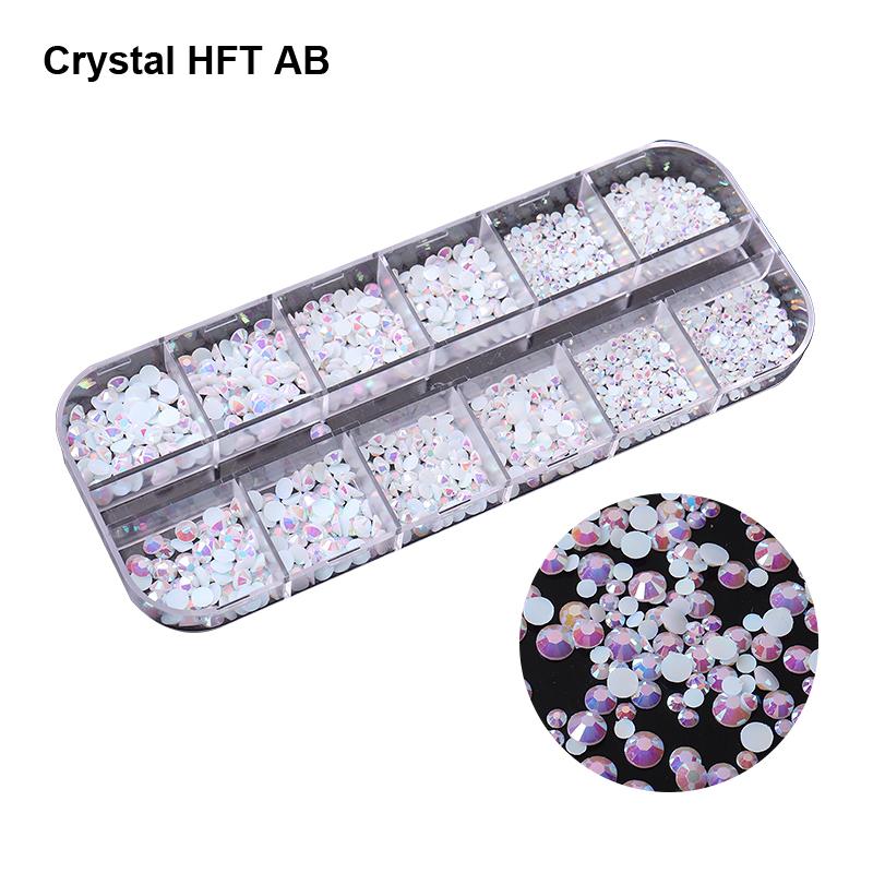 1500Pcs/box Nail Art Rhinestones 12 Grids Flatback Round Crystal Diamond Nail Gems Nail Art Decorations Manicure Accessories
