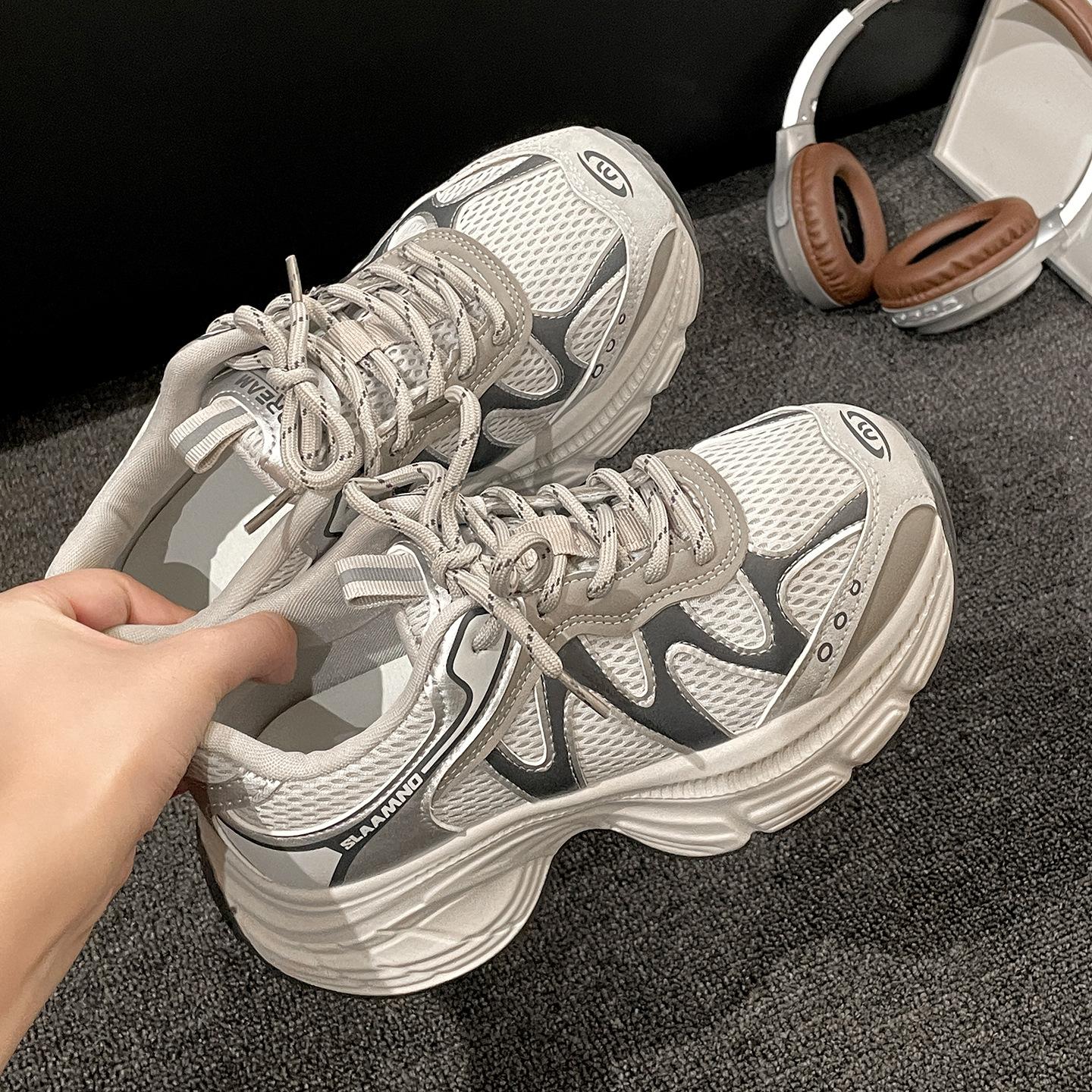 

Small man height increase retro platform dad shoes women s 2025 new autumn casual soft-soled light sports shoes 40 серый