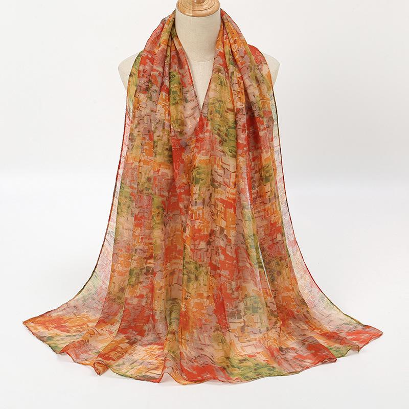 Spring Fashion Oil Painting Floral Viscose Scarf Lady Print Voile Shawls and Wraps Pashmina Foulards Muslim Hijab 180*72Cm