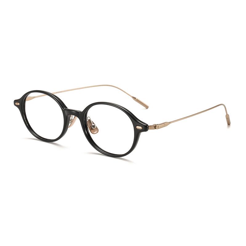 

Ultra-Light Oval TR Frame Glasses with Titanium Temples, Suitable for Women s Nerdy Academic Style, Model Ti0046 (Lens Customizable)