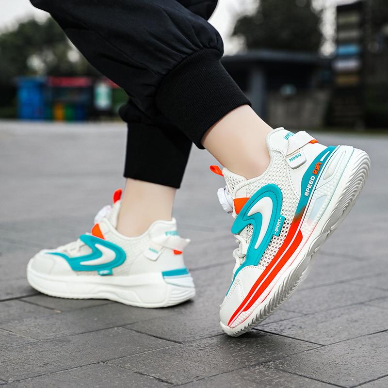 Rotating button boys shoes summer new breathable mesh surface children's sports dad shoes large children single mesh shoes