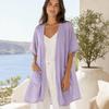 Short Sleeved Long Shawl Loose Beach Top Breathable Linen Cardigan  Summer Wear