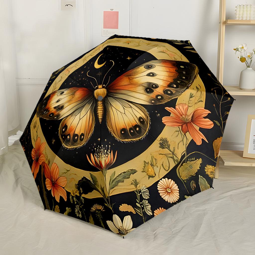Colorful Butterfly Stained Glass Portable Automatic Umbrella with 8-Rib Lightweight All-Season Travel Fashion Lovers Perfect Gift for Women/Men