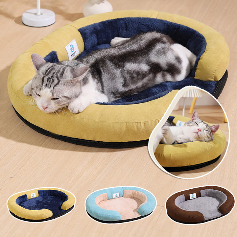 Pet House Bed Four Seasons Cat Dog Bed Warm Removable Cover Washable Pet Shelter Oval Opening Pet Nest Indoor Outdoor Pet Mat