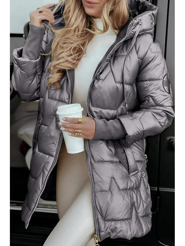 Winterjacke 2024, europäischer und amerikanischer Stil, Kapuze, drei Reißverschlüsse, mittellang, aus Baumwolle