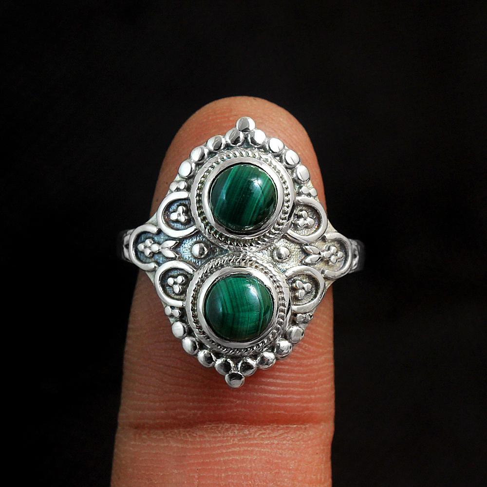 Malachite Gemstone Ring 925 Sterling Silver Handmade Jewelry Statement Ring