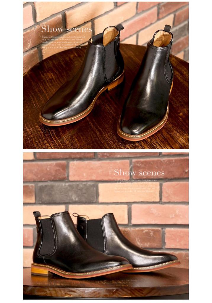 Autumn/Winter 2026 Men's Chelsea Slip-On Leather Boots: Top Grain Cowhide, Low Heel.