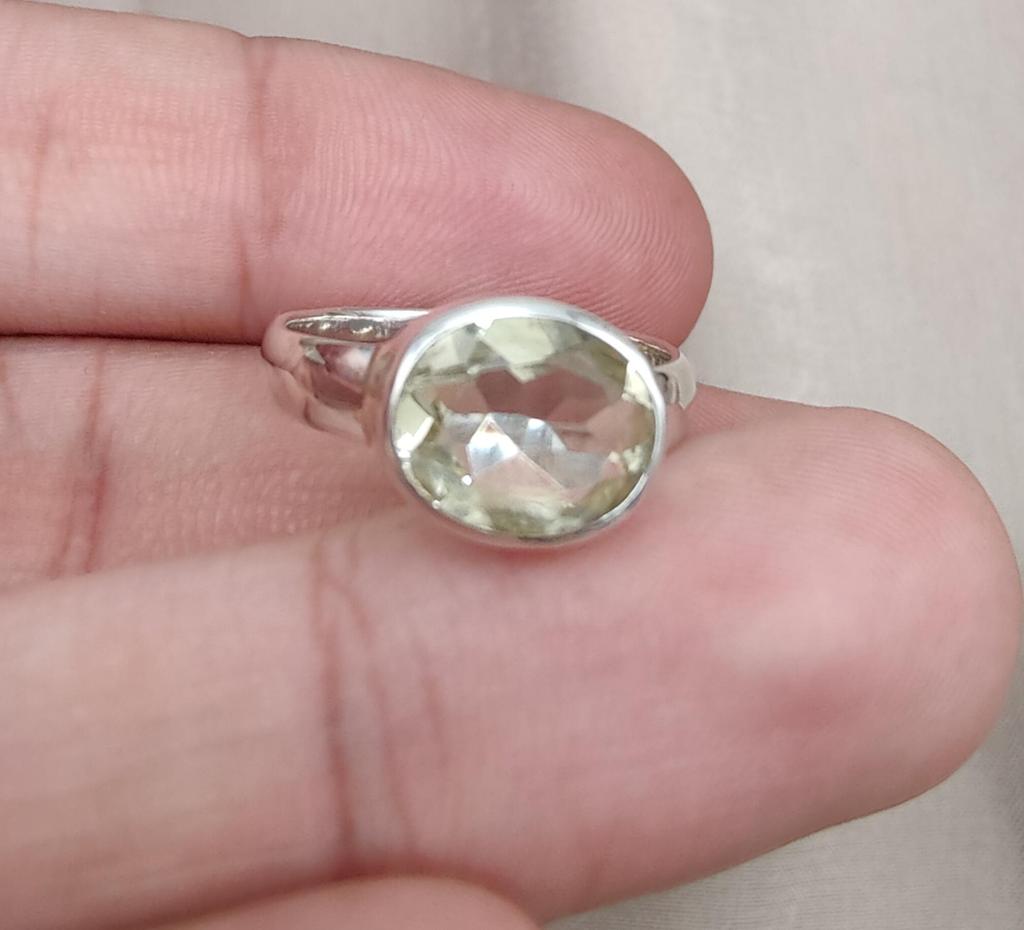 Lemon Quartz 925 Sterling Silver Ring: Faceted Oval Gemstone, Handmade