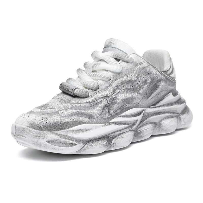 Men's Shoes Autumn Thick-soled Cushioning Retro Old Dirty Shoes Dad Shoes Outdoor Leather Waterproof Casual Sports Trendy Shoes