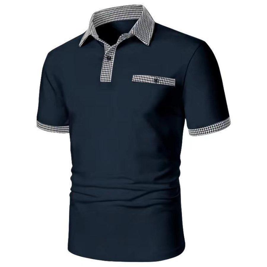 Polo d'été à carreaux pour hommes, patchwork, col à revers, manches courtes, t-shirt décontracté pour hommes, hauts extensibles