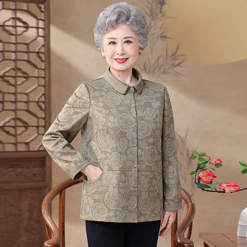 Loose Long-Sleeve Shirt for Elderly Women - Spring/Fall Wear for 60s-70s Grandma, Mother-in-law, or Mom