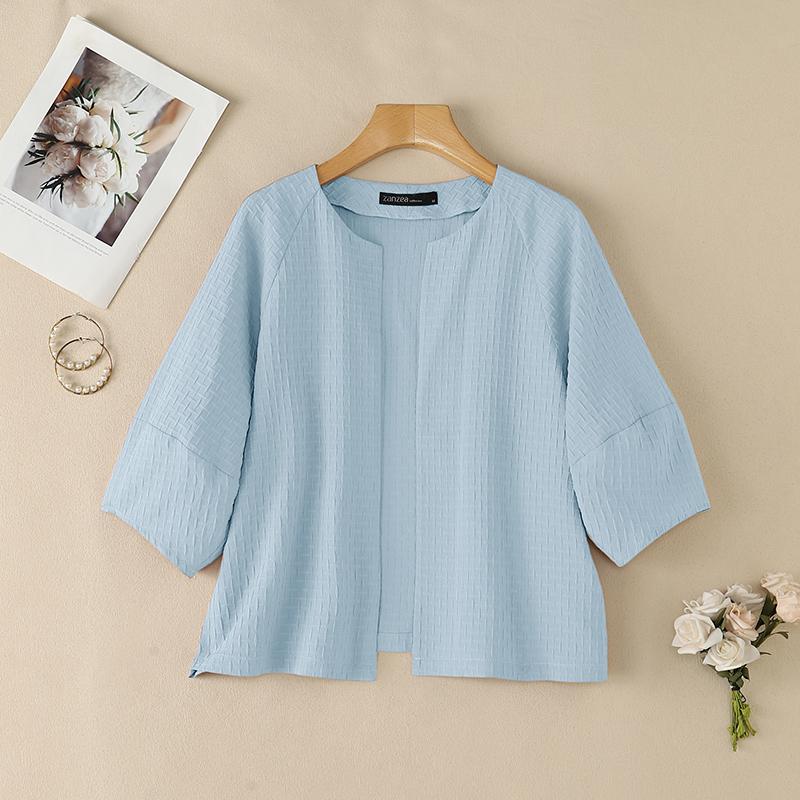 ZANZEA Womens Casual Open Front Loose 3/4 Sleeve Thin Cardigan Blouse