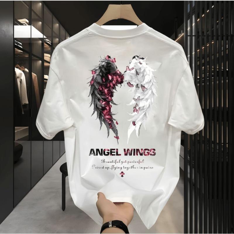 100% Pure cotton trendy short sleeved T-shirt for men's high-end fashion brand loose half sleeved top with round neck