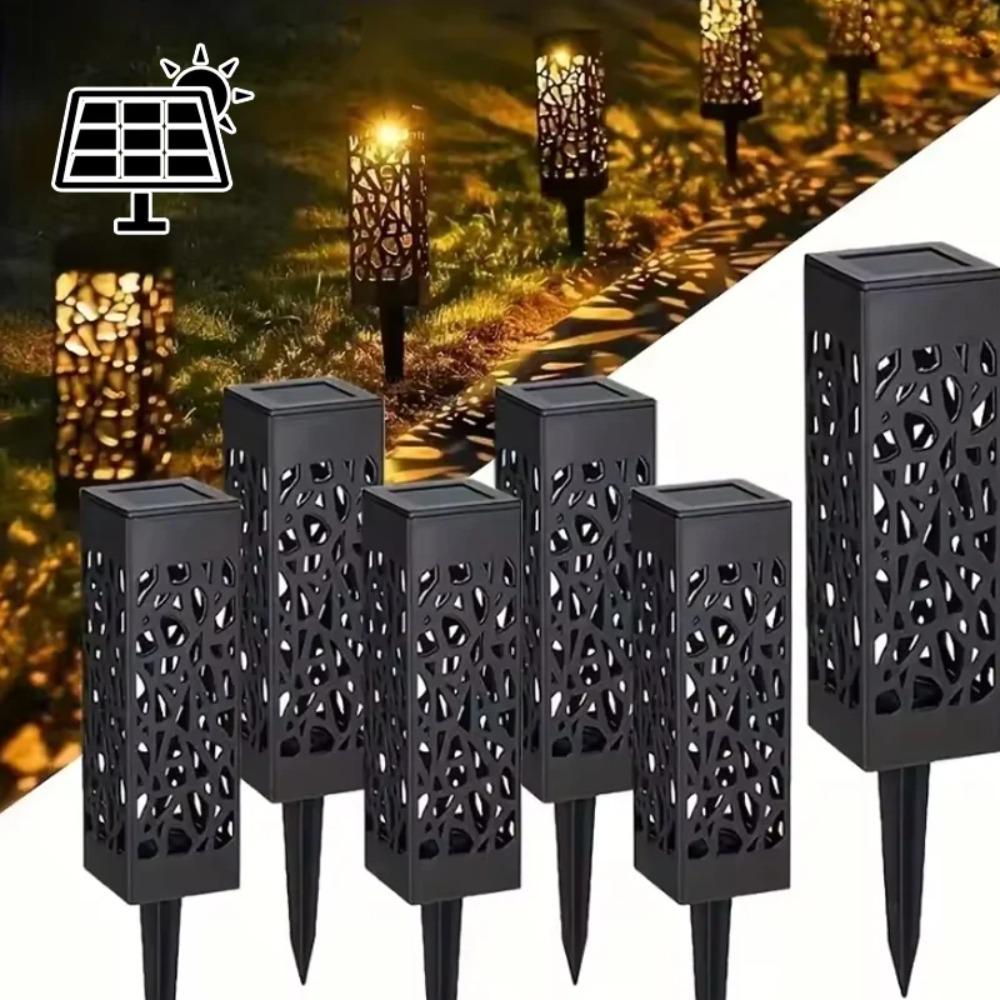 Solar Powered LED Pathway Lights Waterproof Lawn Lamps with Elegant Hollow Patterns for Garden Walkway Landscape Lighting
