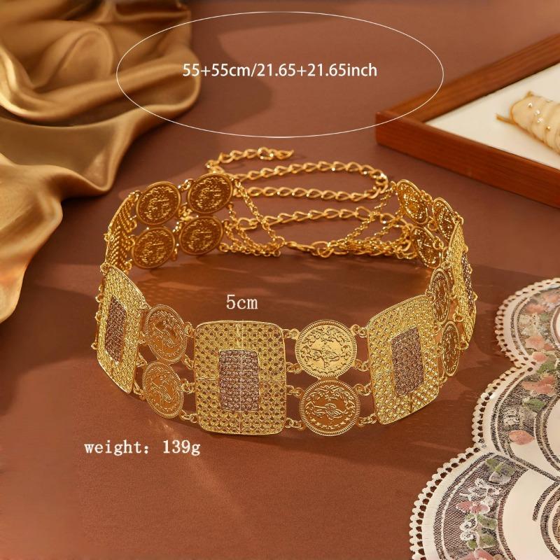 Mei Mary Golden Geometric Cutout Waist Chain with Diamond Accents - Versatile Belt for Dresses and Gowns