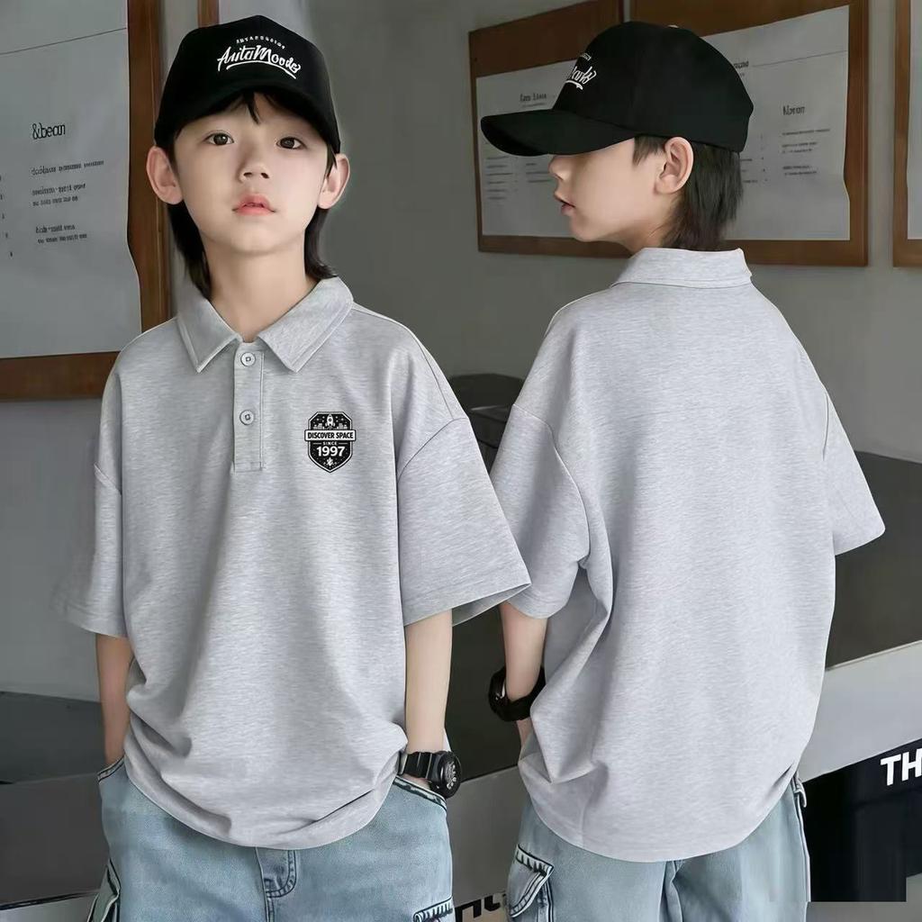 Boys Summer Cotton Polo Shirt Casual Short Sleeve Top For Big Kids