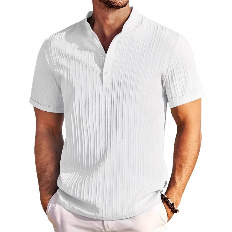 Men s White Vertical Textured Henley Neck Short Sleeve Shirt S белый