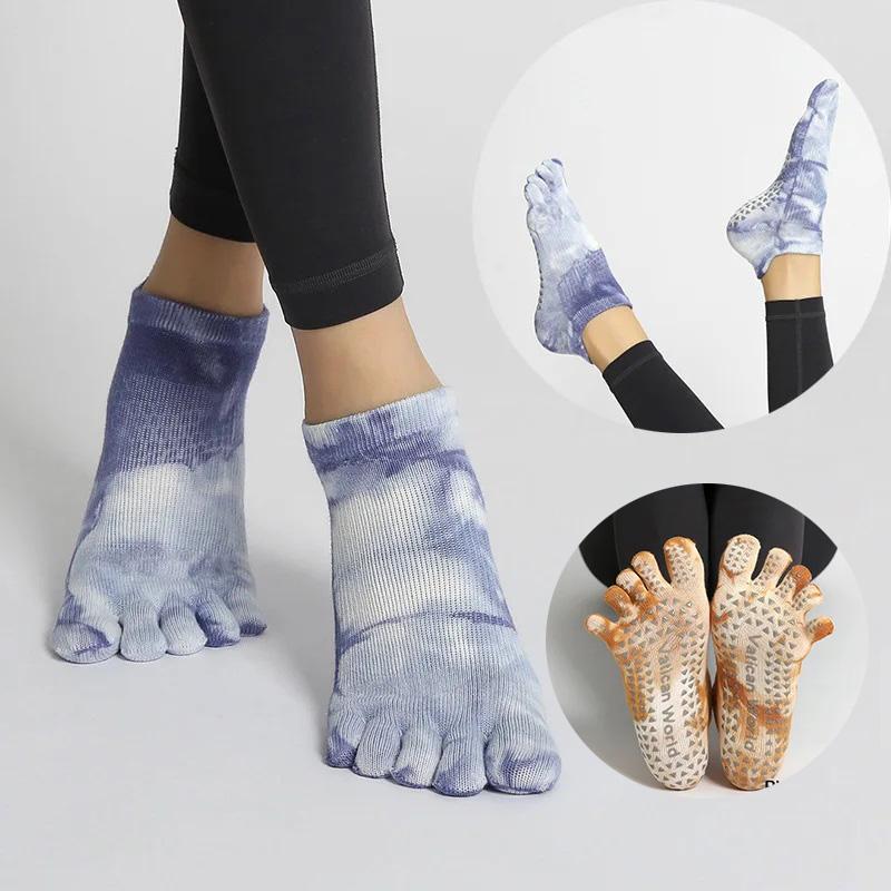 Yoga Socks Women Cotton Silicone Non-Slip Barre Pilates Socks Ballet Dance Sports Socks Five Toed Socks Fitness Socks Multicolor