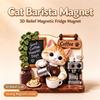 Cute 3D Embossed Cat Barista Fridge Magnet Strong Magnetic Back Vivid Details For Kitchen Decor Cat Lover Gifts