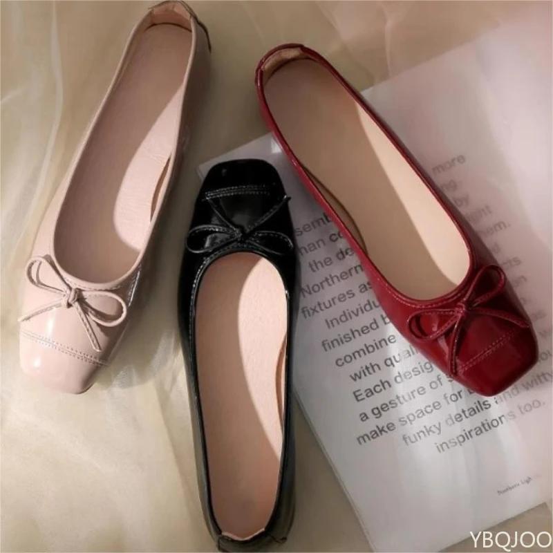 Fashion New Casual Women's Flats Bow comfort leather shoes Light breathable non slip shoes Fashion square toe ladies flat Mujer Zapatos