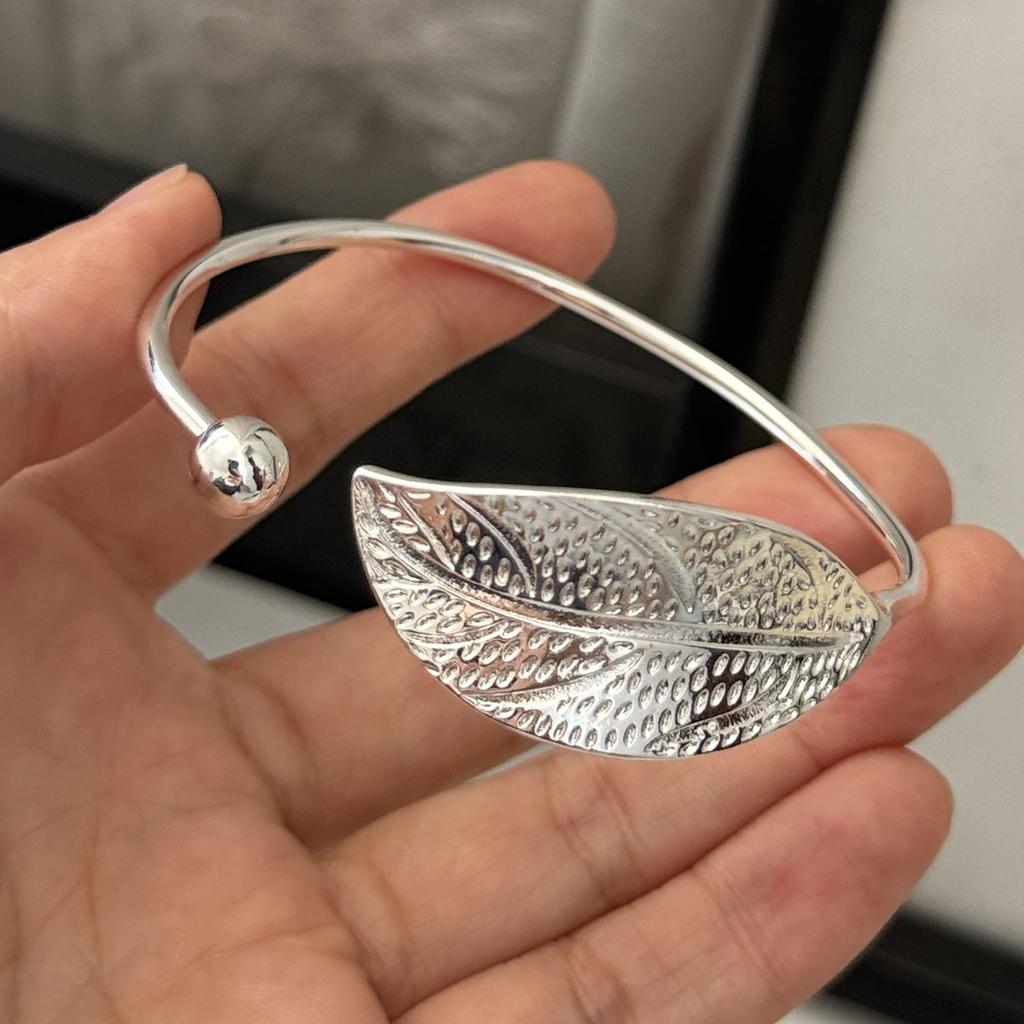Xiaomi 100% Solid 925 Sterling Silver Metal Bracelet for Women Vintage Handmade Simple Leaf Shape Bracelet Birthday Gift Party