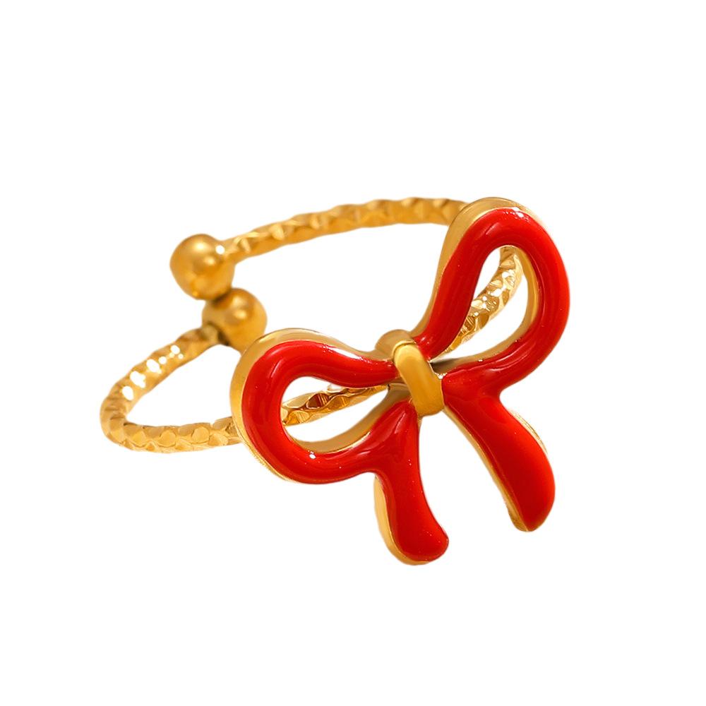 High Quality Fashion Popular Dopamine Drip Bow Ring Niche Design Popular Stainless Steel Ring Wholesale
