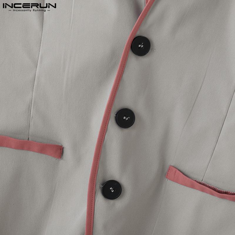 INCERUN Men Casual Lapel Neck Sleeveless Stitching Thin Waistcoat Tops