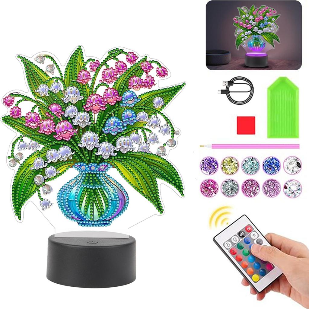 Acrylic Double Sided Vase Decorative DIY 5D Diamond Lamp Diamond Painting Night Light Diamond Art Light Ornaments for Art Crafts