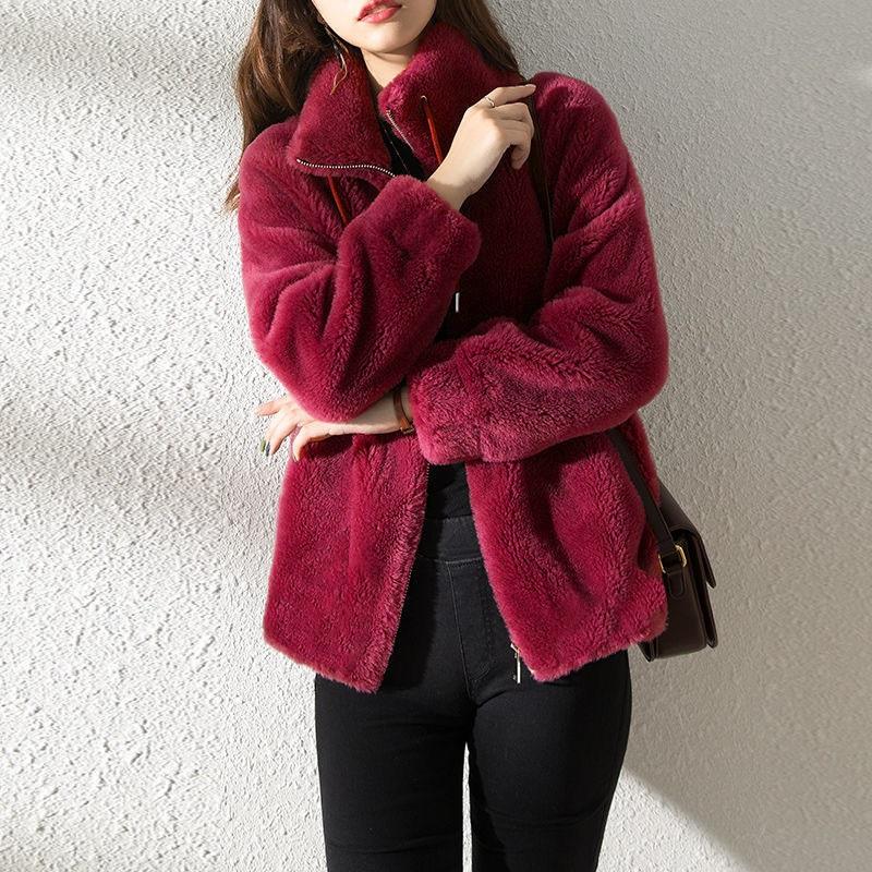 Damen Winterfleece Dick Doppelseitiges Korallenfleece Stehkragen Warmes Hoodie Strickjacke Reißverschluss Fleece Oberteil