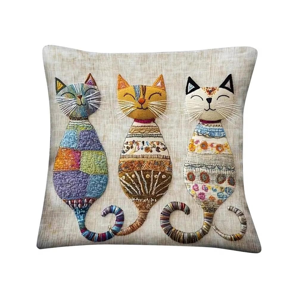 Cute Cat Pattern Pillow Cover, 2D Flat Printed Cushion Case, Decorative Pillowcase For Sofa Home Decoration