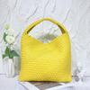 Soft Leather Woven Shoulder Large Bag Large Capacity Child and Mother Bucket Bag Lazy Wind Tote Bag Shopping Travel Handbag