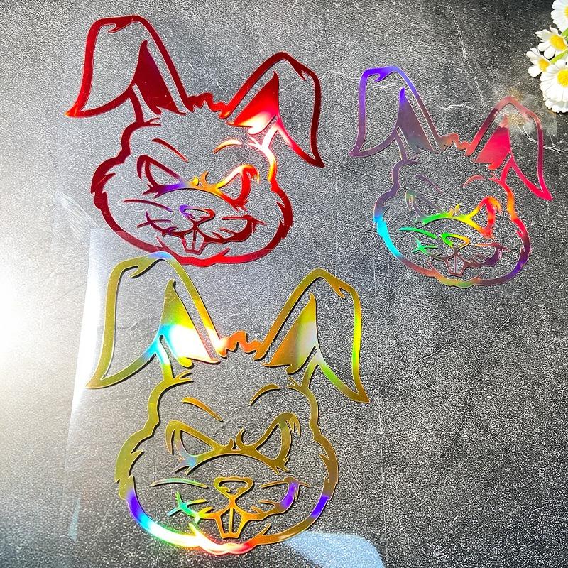 1PC Evil Rabbit Laser Motorcycle Sticker Waterproof for Motorbike Windshield Fuel Tank Fairing Helemt Box Universal Vinyl Decal