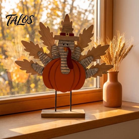 Rustic Pumpkin Crafts Thanksgiving Turkey Decoration, Wooden Standing Ornament, Autumn Tabletop Indoor Fall Room Decor Centerpiece for Harvest Tiered