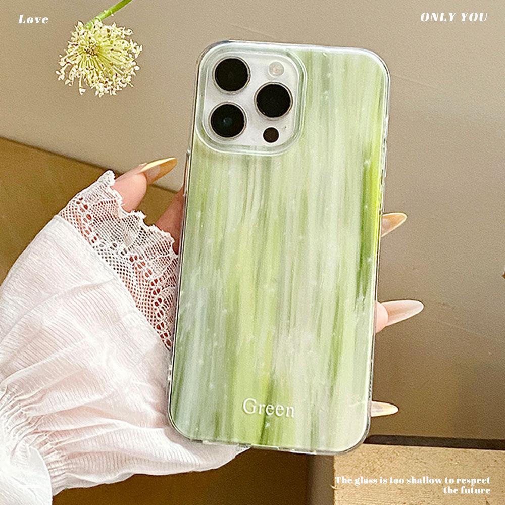 Simple Green Small Fresh IMD Mobile Phone Case for Women Suitable for Apple 16 Promax Creative IPhone 15 Protective Case