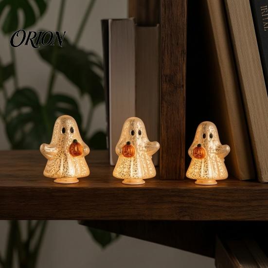 Cute Ghost Ornaments Light-Up Resin Figurine, Glowing Desktop Ornament, Warm Spooky Home Accents Light Halloween Statue for Bedroom Shelf Tabletop