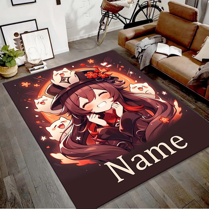 Custom Genshin Impact Mat Personalized Name, Polyester Washable Indoor Entryway Rug, Gift for Christmas, Easter, Thanksgiving Day
