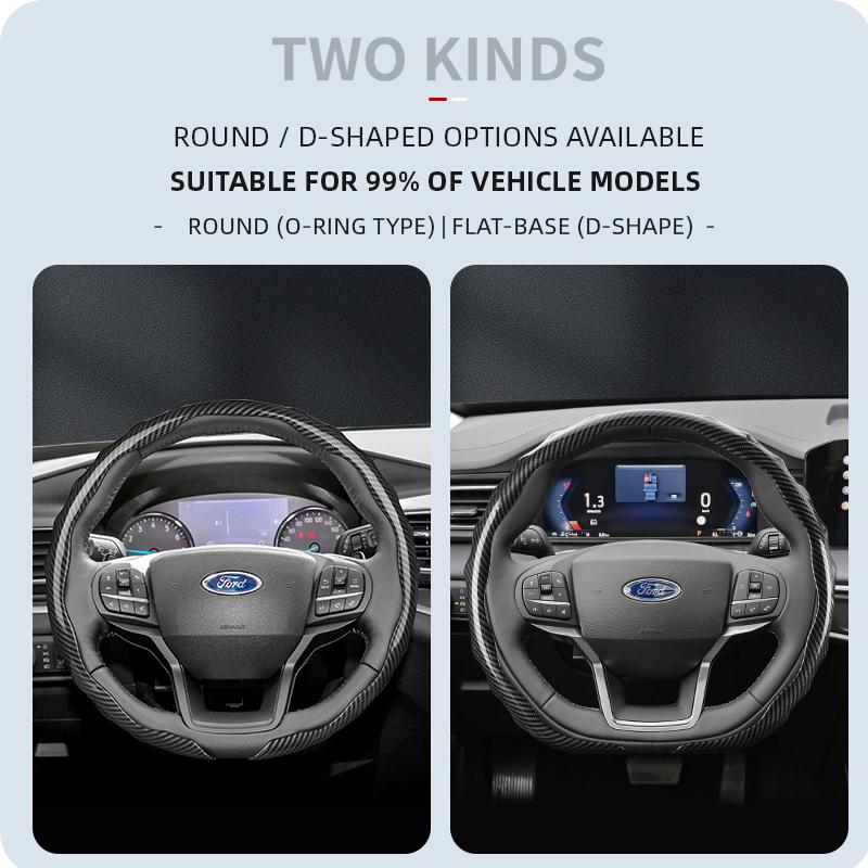 UYEG8 Suitable for Ford Carbon Fiber Texture Steering Wheel Cover with Snap-On Wave-Shaped Sport Design