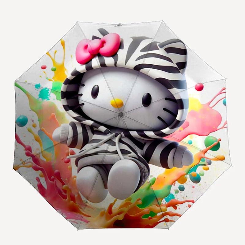 1pc Hello Kitty Zebra Print Hoodie with Automatic Opening Umbrella - Portable Folding Design, 8-Rib Iron Frame Outdoor Umbrella, Ideal Gift for Fans,