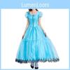 Elegant Blue Alice In Wonderland Princess Costume Dreamy Fairy Tale Dress For Adults
