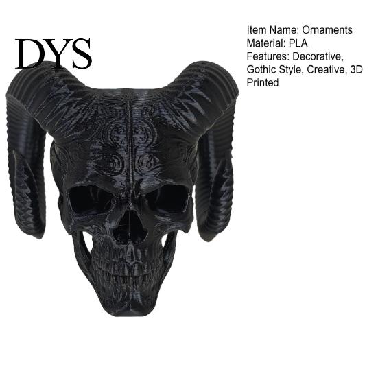Modern Gothic Atmosphere Pieces 3D Printed Goat Horn Skull Ornament, Ram Horned Devil Trendy Bookshelf Statues Skull, Halloween Dark Desktop