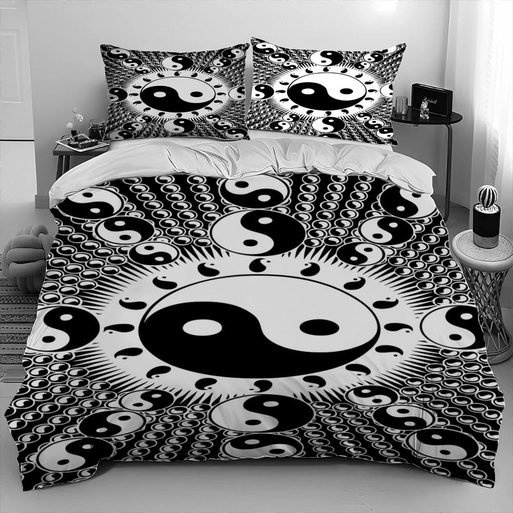 3D Chinese Tai Chi Bagua Yin Yang Pattern Bedding Set,Duvet Cover Bed Set Quilt Cover Pillowcase,Soft,Comfortable and Breathable