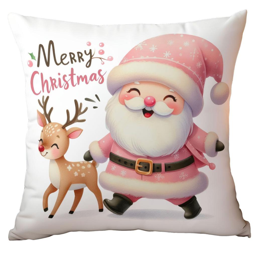 Christmas Pink Snowman Short Plush Pillow Cover Car Printed Sofa Cushion Home Pillow Cover Premium Durable Quality