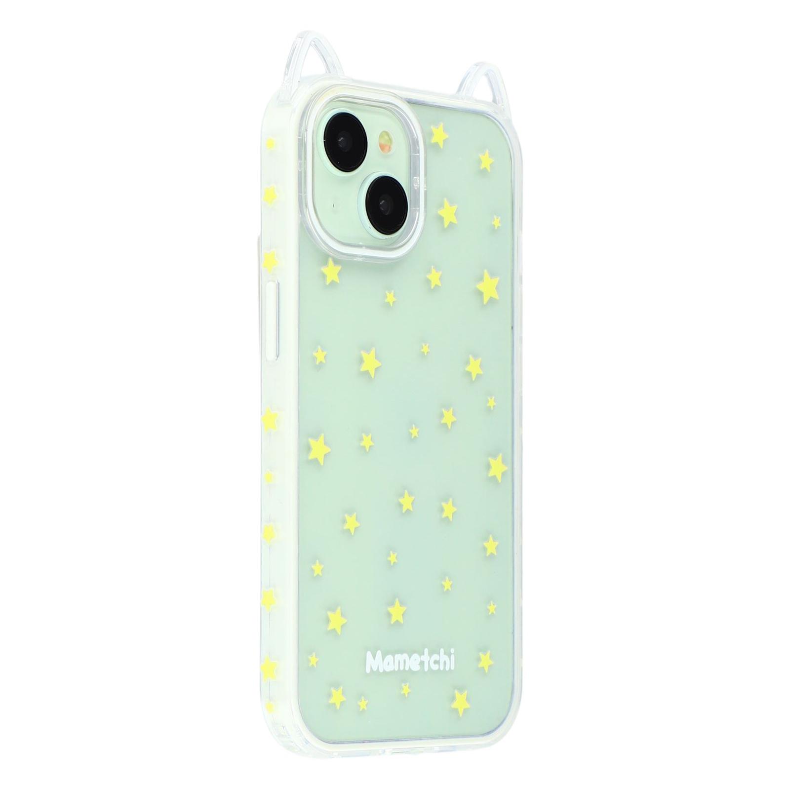 

For iPhone 15 Case Star Pattern Cat Ear Design TPU+Acrylic Clear Phone Back Cover Beige