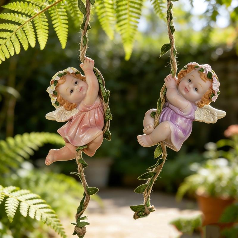 Elegant Flower Fairies Garden Statue Resin Hanging Angel Figurine Ornament With Hook For Balconies And Home Decoration
