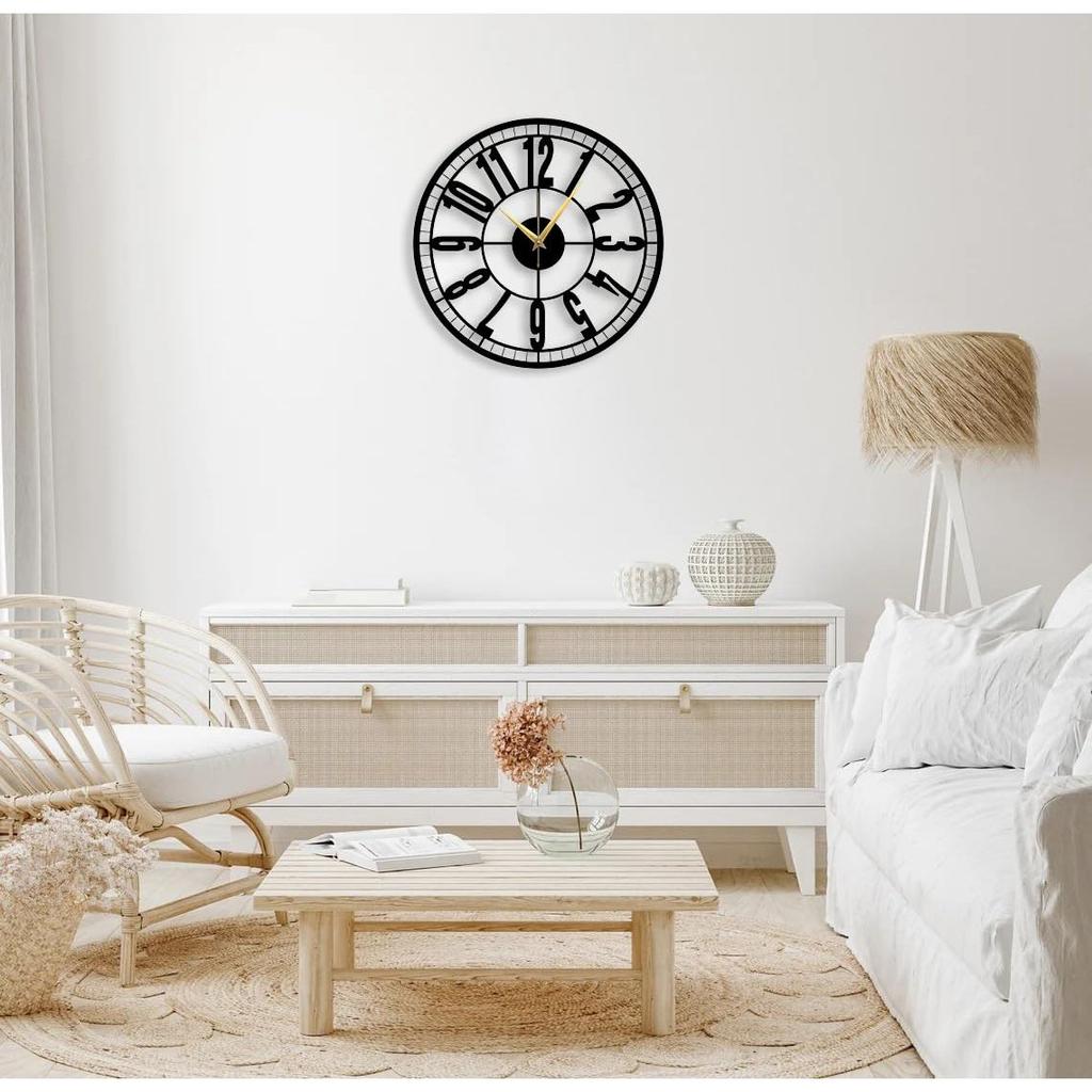 Stylish Watch Wall Clock with Numbers/Large Size Clock & Wall Ornament/Metal Outdoor Wall Clock for Bedroom, Office -Black